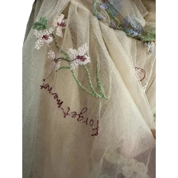 Lavetir Yellow Sleeveless Floral Embroidered Tulle Mini Dress forget me not - Picture 11 of 12